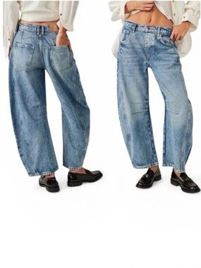 We The Free Lucky You Mid Rise Barrel Blue Jeans Size 25
